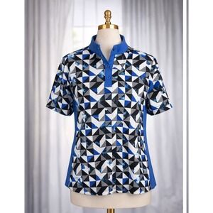 Tail White Label Popover Knit Top Size Medium Sapphire Blue 1/4 Snap Golf Preppy